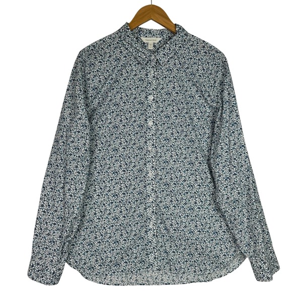 Garnet Hill Tops - Garnet Hill Organic Pima Cotton Floral Button Front Shirt Womens Size 14 Blue